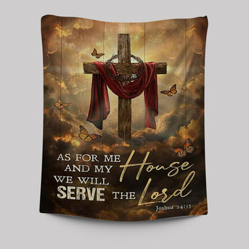 As For Me And My House Big Cross Butterfly Tapestry Art - Christian Art - Bible Verse Wall Art - Religious Home Decor