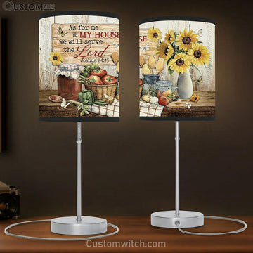 As For Me And My House Sunflower Vintage Kitchen White Butterfly Large Table Lamp - Christian Lamp Gift - Bible Verse Table Lamp Art