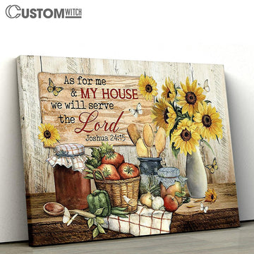 As For Me And My House Sunflower Vintage Kitchen White Butterfly Large Canvas - Christian Wall Art - Bible Verse Canvas Art