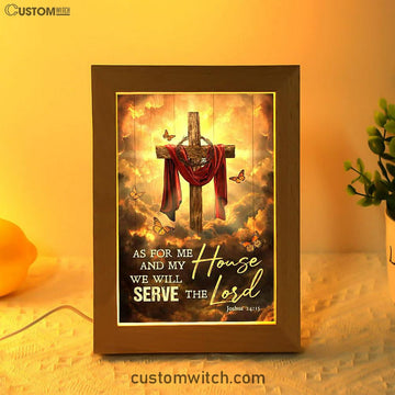 As For Me And My House Sunset Big Cross Monarch Butterfly Frame Lamp Art - Bible Verse Art - Christian Inspirational Decor