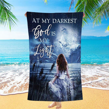 At My Darkest God Is My Light Beach Towel - Bible Verse Beach Towel - Christian Inspirational Beach Towel