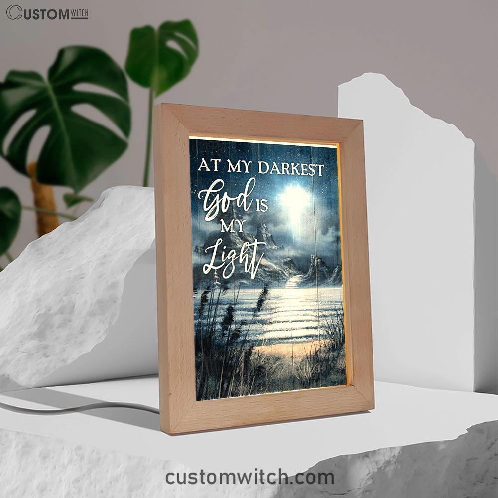 At My Darkest God Is My Light Frame Lamp - Jesus And Horse Family Frame Lamp Art - Christian Art Decor - Religious Gifts Night Light