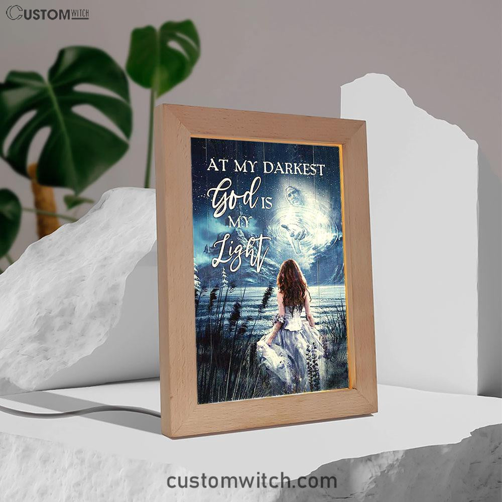 At My Darkest God Is My Light Frame Lamp Art - Bible Verse Art - Christian Inspirational Decor
