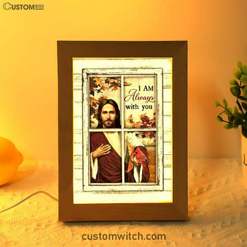 Autumn Season Cardinals Frame Lamp - I Am Always With You Frame Lamp Art - Christian Night Light - Bible Verse Wooden Lamp