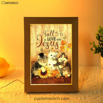 Autumn Season Cute Kittens Pumpkin Cat Painting Frame Lamp - Fall In Love With Jesus Frame Lamp Art - Christian Night Light