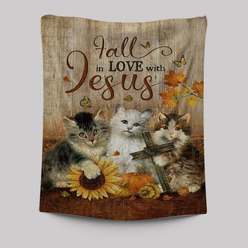 Autumn Season Cute Kittens Pumpkin Cat Painting Tapestry - Fall In Love With Jesus Tapestry Wall Art - Christian Tapestries Prints