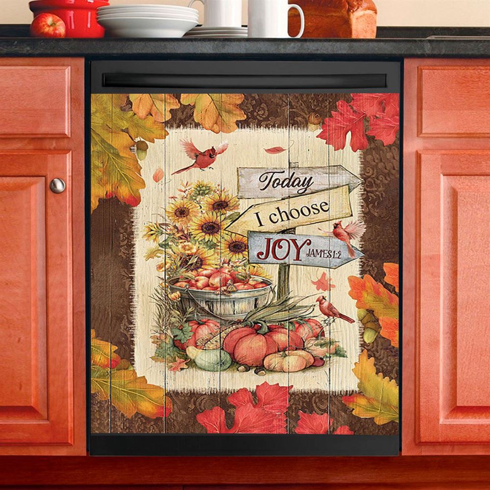Autumn Season Red Cardinal Pumpkin Sunflower Dishwasher Cover, Today I Choose Joy Dishwasher Magnet Cover, Christian Kitchen Decor