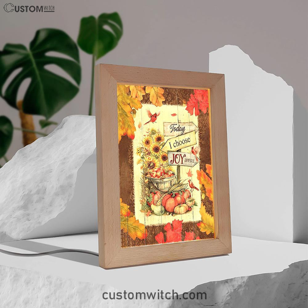 Autumn Season Red Cardinal Pumpkin Sunflower Frame Lamp - Today I Choose Joy Frame Lamp Art - Christian Night Light
