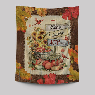 Autumn Season Red Cardinal Pumpkin Sunflower Tapestry - Today I Choose Joy Tapestry Wall Art - Christian Tapestries Prints