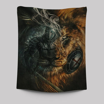 Awesome Warrior And Lion Tapestry Wall Art -  Christian Indoor Wall Tapestries - Religious Art
