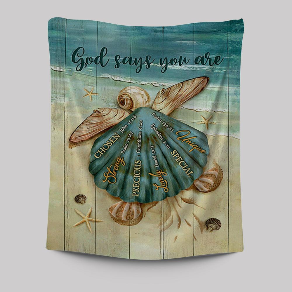 Baby Turtle God Says You Are Tapestry Art - Bible Verse Wall Art - Christian Inspirational Wall Decor
