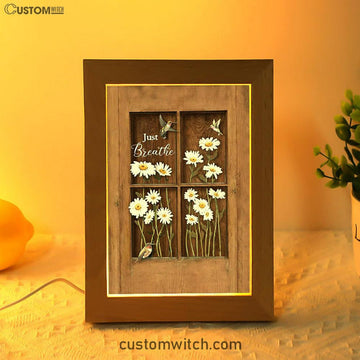 Baby Daisy Flower Hummingbird Just Breathe Frame Lamp Art - Christian Night Light - Bible Verse Wooden Lamp