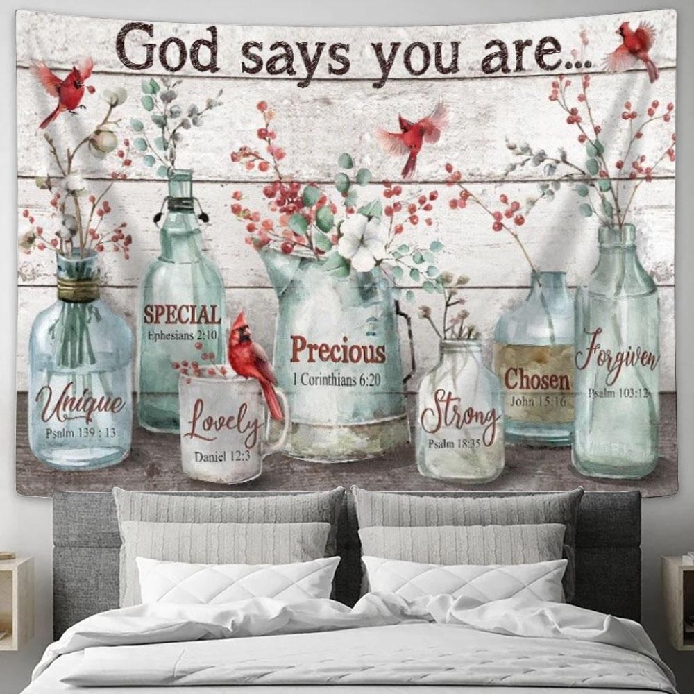 Baby Flower Cardinal Crystal Vase God Says You Are Tapestry, Tapestries for Living Room Bedroom