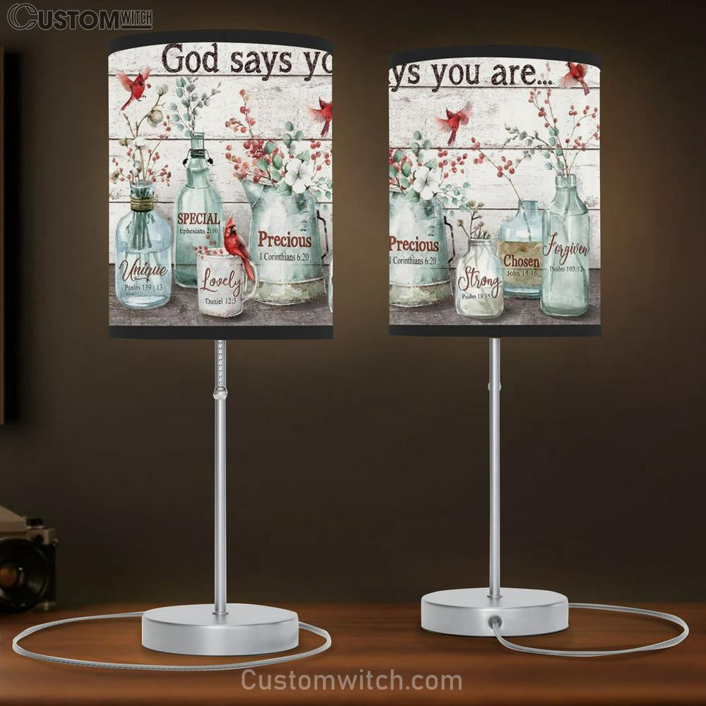 Baby Flower, Cardinal Painting, Crystal Vase, God Says You Are Table Lamp