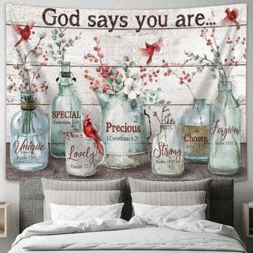 Baby Flower, Cardinal Painting, Crystal Vase, God Says You Are Tapestry, Tapestries for Living Room Bedroom