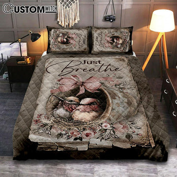 Baby Hummingbird Just Breathe Quilt Bedding Set Bedroom - Christian Quilt Bedding Set Prints - Bible Verse Quilt Bedding Set Art