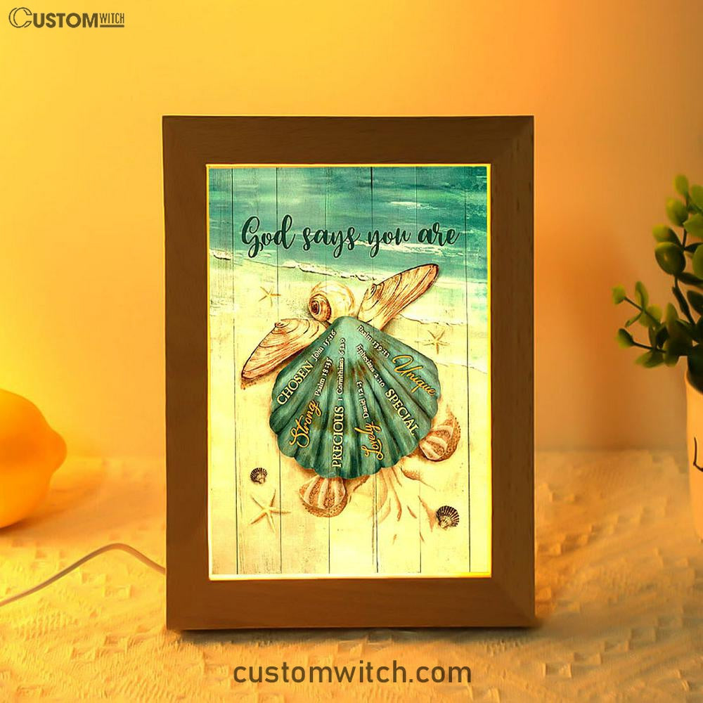 Baby Turtle God Says You Are Frame Lamp Art - Bible Verse Art - Christian Inspirational Decor