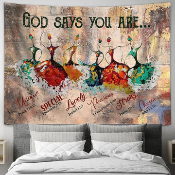 Ballerina God Says You Are Tapestry Wall Art - Bible Verse Tapestry - Religious Tapestry Wall Hanging