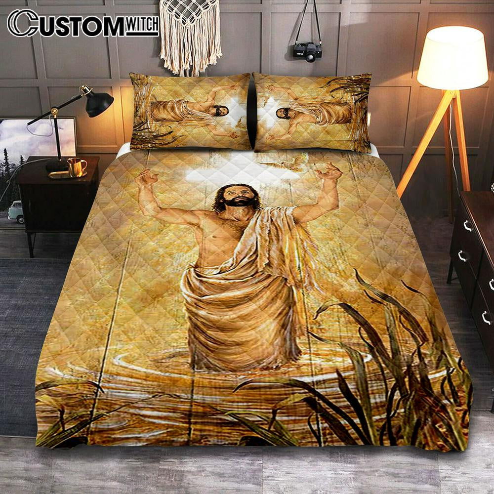Baptism Of Jesus Dove Quilt Bedding Set Art - Bible Verse Bedroom