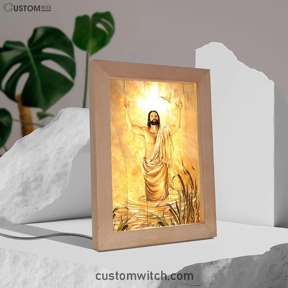 Baptism Of Jesus Dove Frame Lamp Art - Bible Verse Art - Christian Inspirational Decor