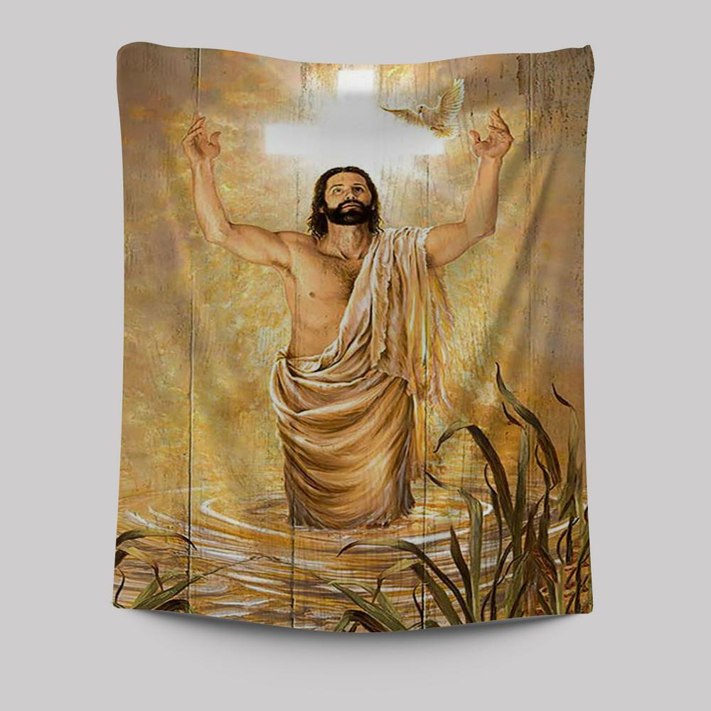 Baptism Of Jesus Dove Tapestry Art - Bible Verse Wall Art - Christian Inspirational Wall Decor