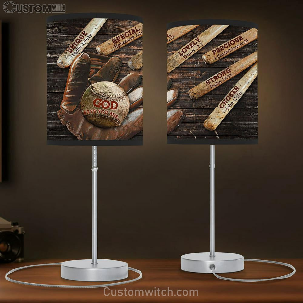 Baseball, God Says You Are Table Lamp Gift - Bible Verse Table Lamp - Religious Bedroom Decor