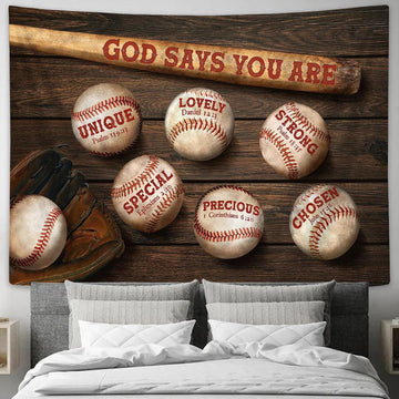 Baseball God Says You Are Tapestry Wall Art - Bible Verse Tapestry - Religious Tapestry Wall Hanging