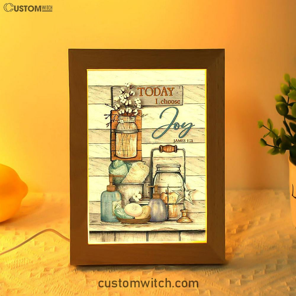 Bathroom Cotton Flower Today I Choose Joy Frame Lamp Art - Christian Night Light - Bible Verse Wooden Lamp