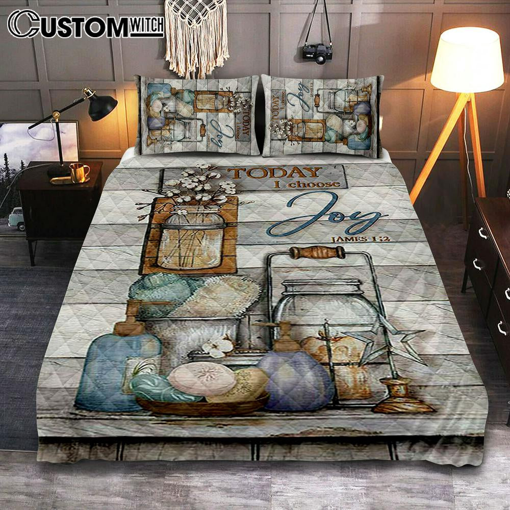 Bathroom Cotton Flower Today I Choose Joy Quilt Bedding Set Bedroom - Christian Quilt Bedding Set Prints - Bible Verse Quilt Bedding Set Art