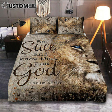 Be Still And Know That I Am God Lion Of Judah Quilt Bedding Set Art - Bible Verse Bedroom