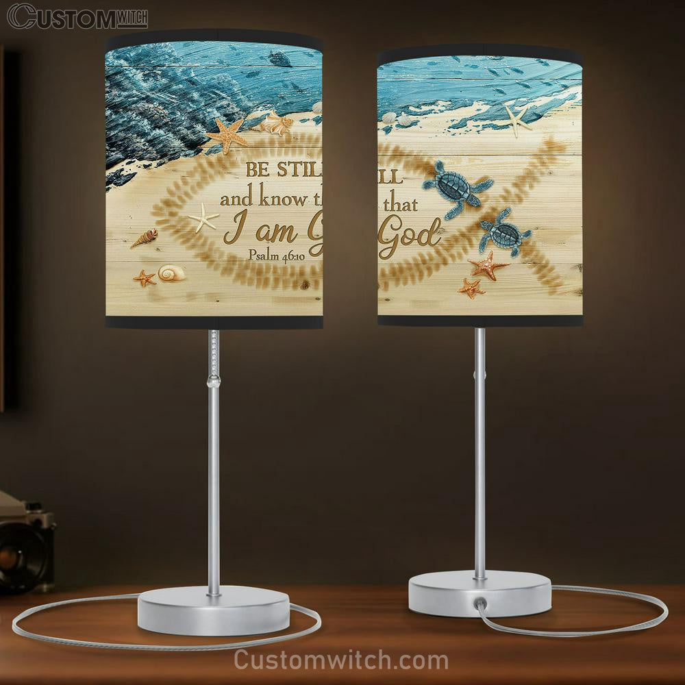 Be Still And Know That I Am God Beach Couple Sea Turtle Starfish Conch Table Lamp Gift - Bible Verse Table Lamp - Religious Bedroom Decor