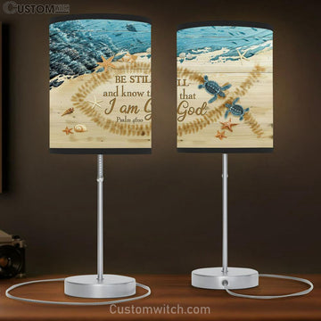 Be Still And Know That I Am God Beach Couple Sea Turtle Starfish Conch Table Lamp Gift - Bible Verse Table Lamp - Religious Bedroom Decor