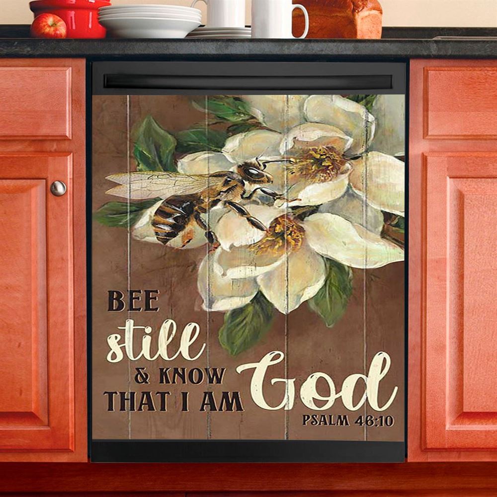 Be Still And Know That I Am God Bee Sweet Flower Dishwasher Cover, Bible Verse Dishwasher Magnet Cover, Christian Inspirational Kitchen Decor