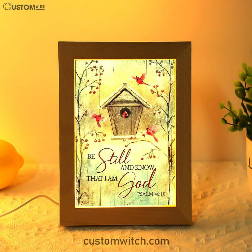 Be Still And Know That I Am God Birdhouse Red Cardinal Frame Lamp Art - Christian Night Light - Bible Verse Wooden Lamp