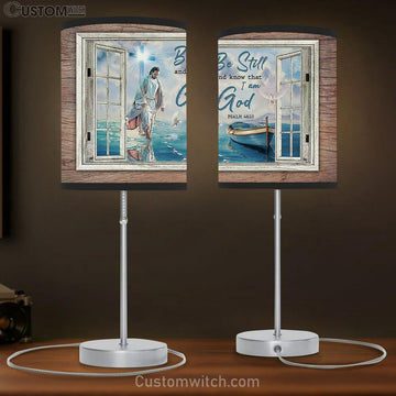 Be Still And Know That I Am God Table Lamp - Jesus Walking On The Water Large Table Lamp - Christian Lamp Gift - Bible Verse Table Lamp Art