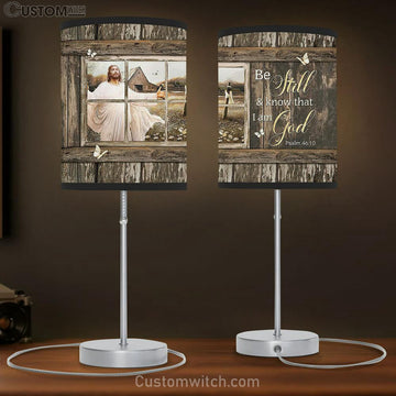 Be Still And Know That I Am God Table Lamp - Jesus Wooden Cross White Butterfly Large Table Lamp - Christian Lamp Gift - Bible Verse Table Lamp Art