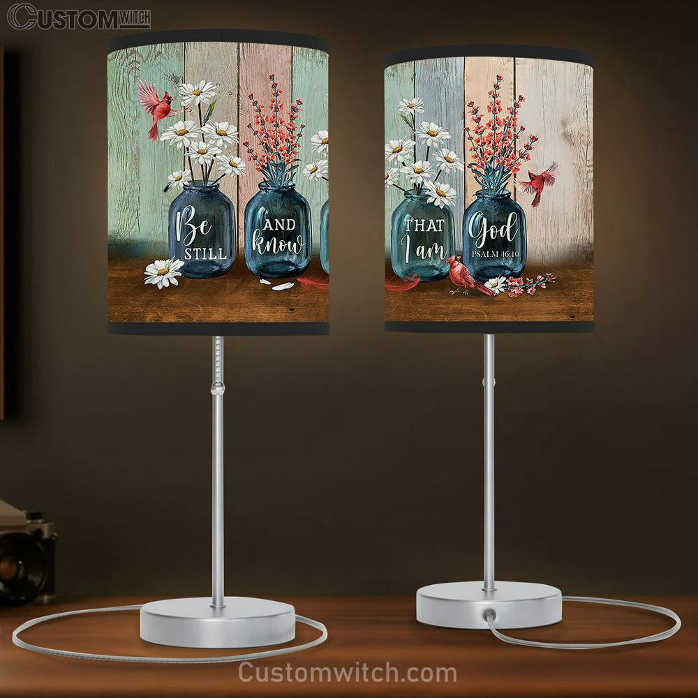 Be Still And Know That I Am God Table Lamp - Red Apricot Blossom Daisy Flower Cardinal Large Table Lamp - Christian Lamp Gift - Bible Verse Table Lamp Art