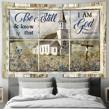 Be Still And Know That I Am God Church Daisy Garden Old Ruggred Cross Tapestry Wall Art - Bible Verse Tapestry - Religious Tapestry Wall Hanging