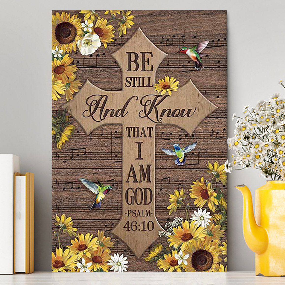 Be Still And Know That I Am God Cross Hummingbird Canvas Wall Art - Bible Verse Canvas Art - Inspirational Art - Christian Home Decor