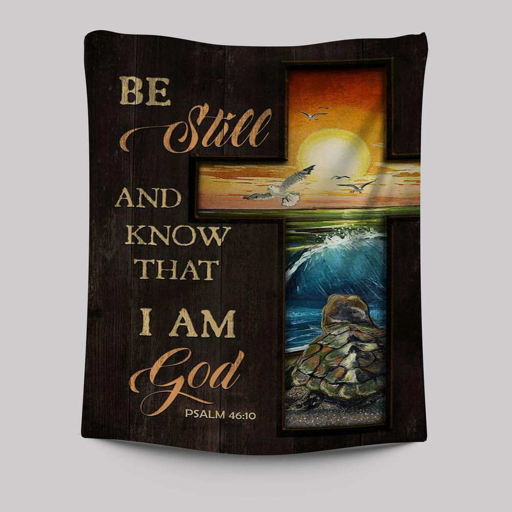 Be Still And Know That I Am God Cross Turtle Tapestry Art - Christian Art - Bible Verse Wall Art - Religious Home Decor