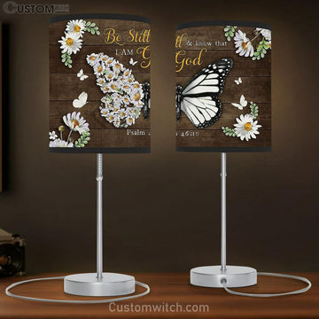 Be Still And Know That I Am God Daisy Butterfly Large Table Lamp - Christian Lamp Gift - Bible Verse Table Lamp Art