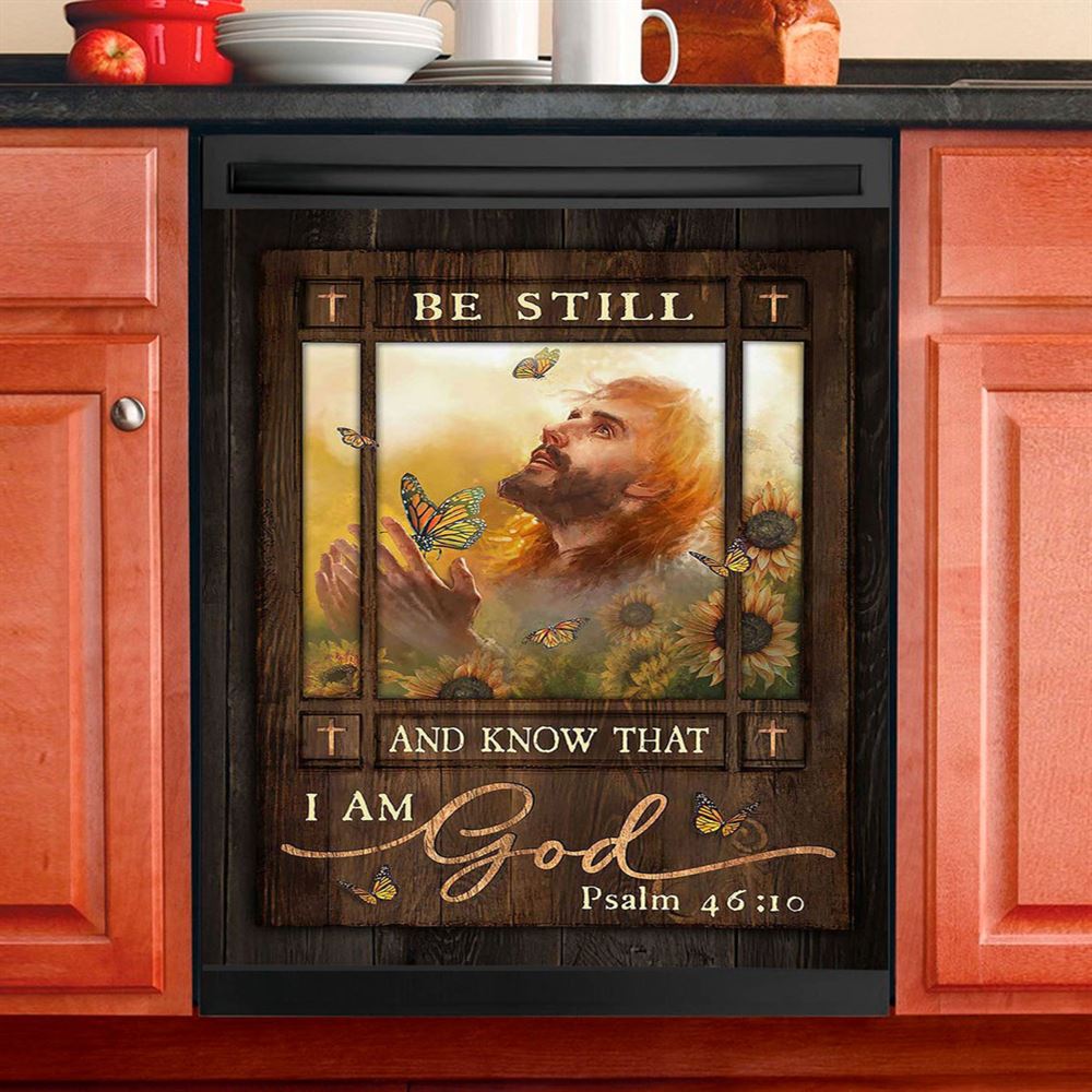 Be Still And Know That I Am God Dishwasher Cover, Dandelion Lion Of Judah Lamb Of God Dishwasher Magnet Cover, Bible Verse Kitchen Decor