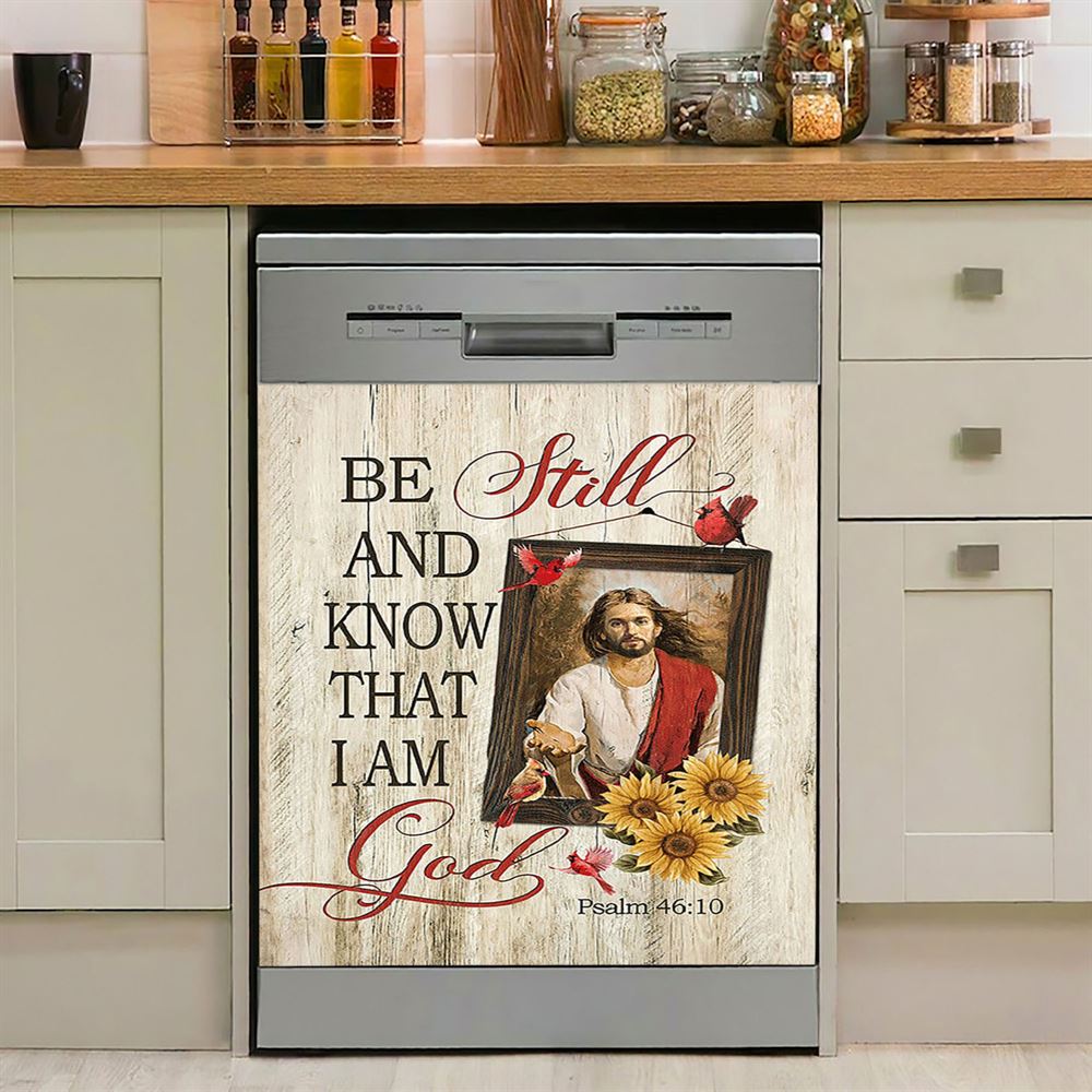 Be Still And Know That I Am God Dishwasher Cover, Jesus And Lion Of Judah Painting Dishwasher Magnet Cover, Christian Kitchen Decor