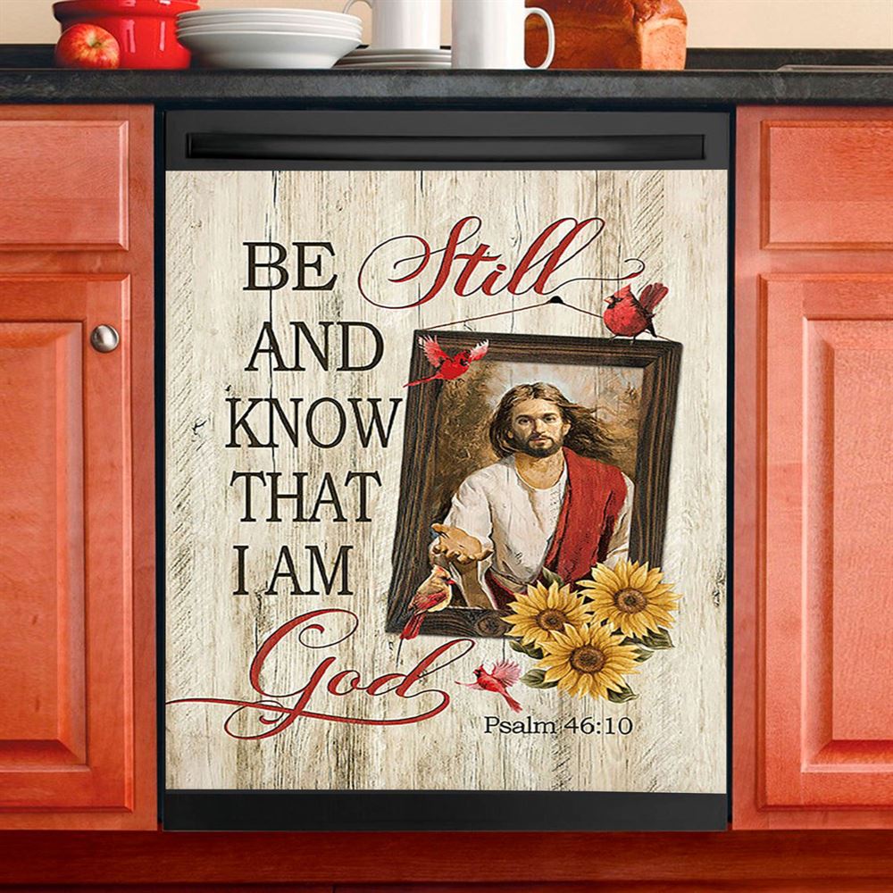 Be Still And Know That I Am God Dishwasher Cover, Jesus And Lion Of Judah Painting Dishwasher Magnet Cover, Christian Kitchen Decor
