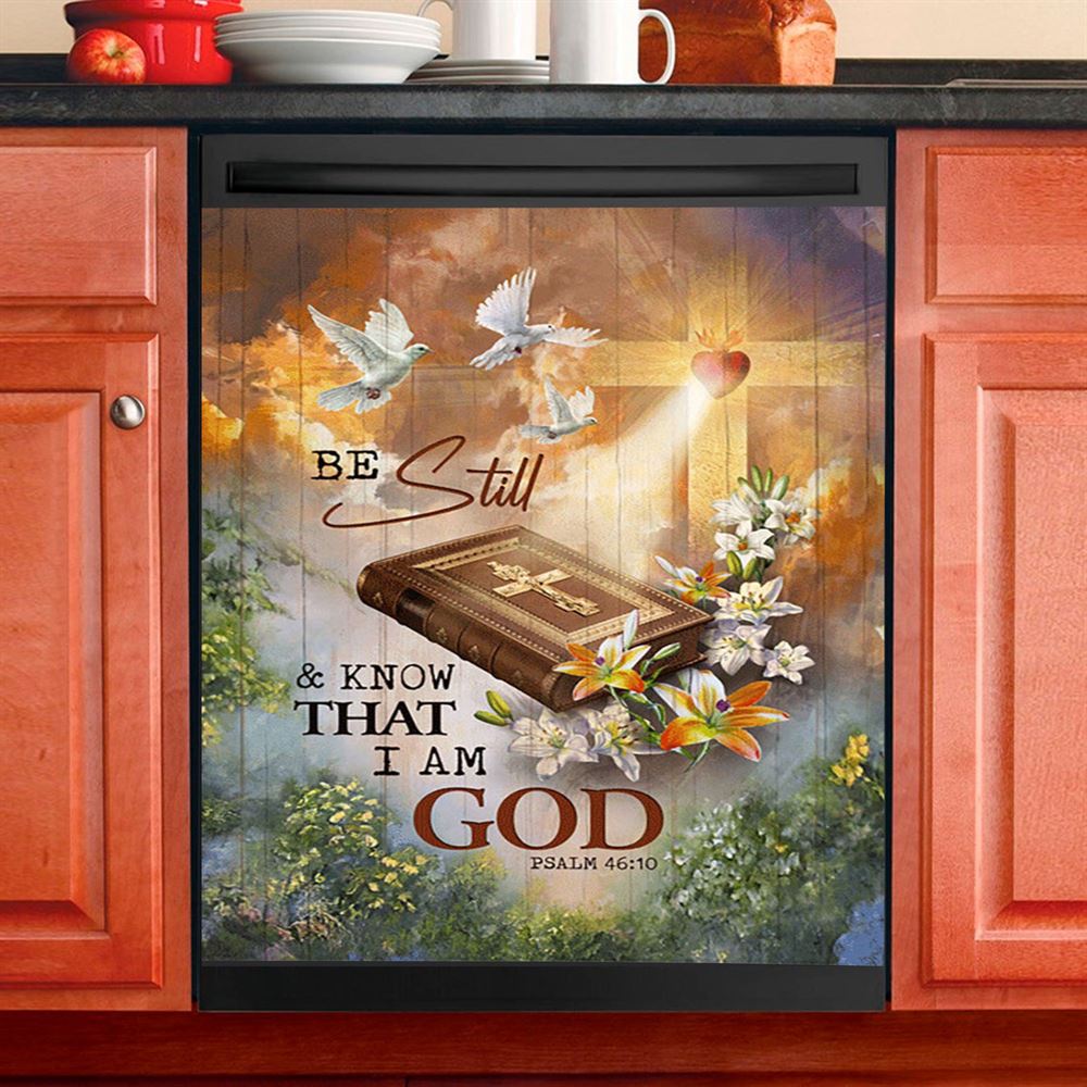 Be Still And Know That I Am God Dishwasher Cover, Jesus Prays In Sunflower Field Dishwasher Magnet Cover, Bible Verse Kitchen Decor