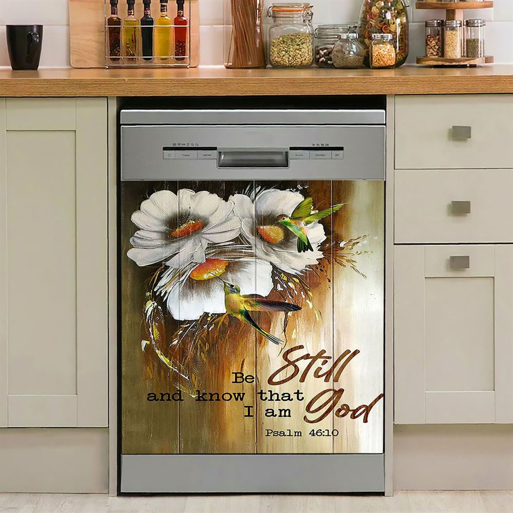 Be Still And Know That I Am God Dishwasher Cover, Red Poppy Flower Roaster Dishwasher Magnet Cover, Bible Verse Kitchen Decor