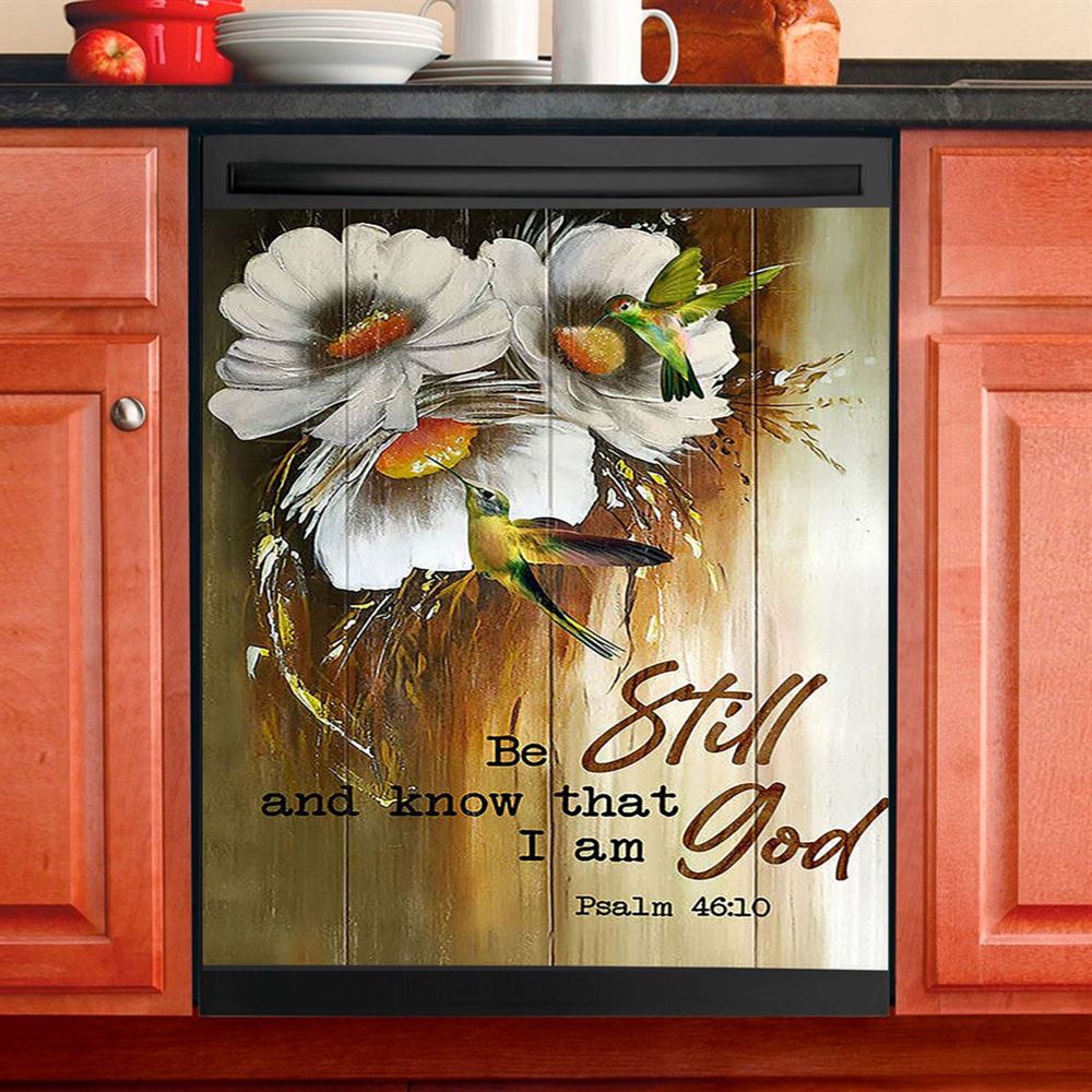 Be Still And Know That I Am God Dishwasher Cover, Red Poppy Flower Roaster Dishwasher Magnet Cover, Bible Verse Kitchen Decor