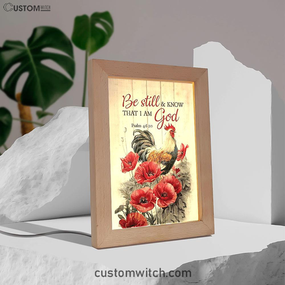 Be Still And Know That I Am God Frame Lamp - Red Poppy Flower Roaster Frame Lamp Art - Bible Verse Art - Religious Home Decor