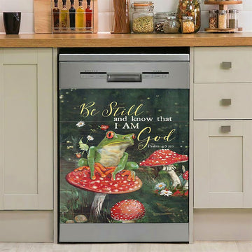 Be Still And Know That I Am God Frog Mushroom Dishwasher Cover, Bible Verse Dishwasher Magnet Cover, Christian Inspirational Kitchen Decor