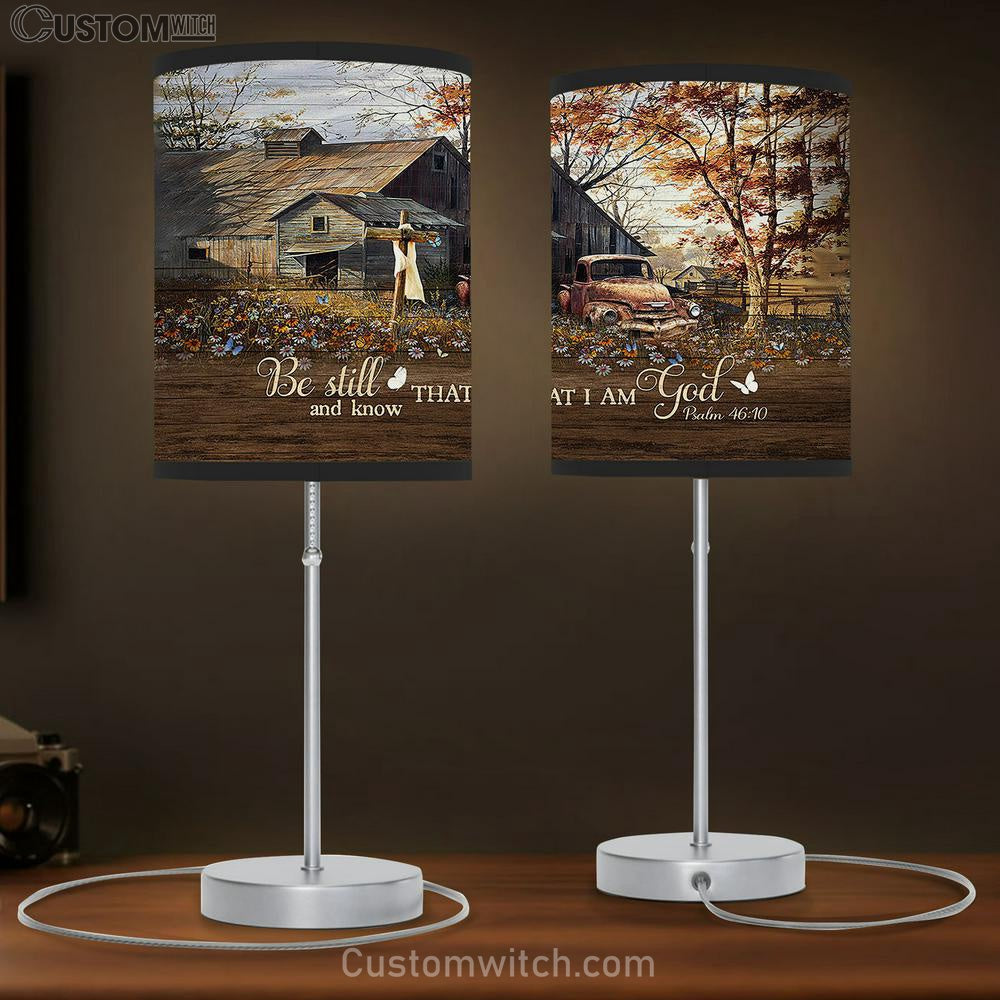 Be Still And Know That I Am God Ladybug Car Daisy Field Table Lamp Prints - Religious Table Lamp Art - Christian Home Decor